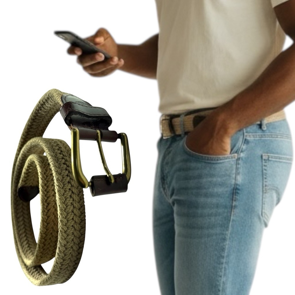 Dockers Olive Green Woven Belt with Brass-Tone Buckle